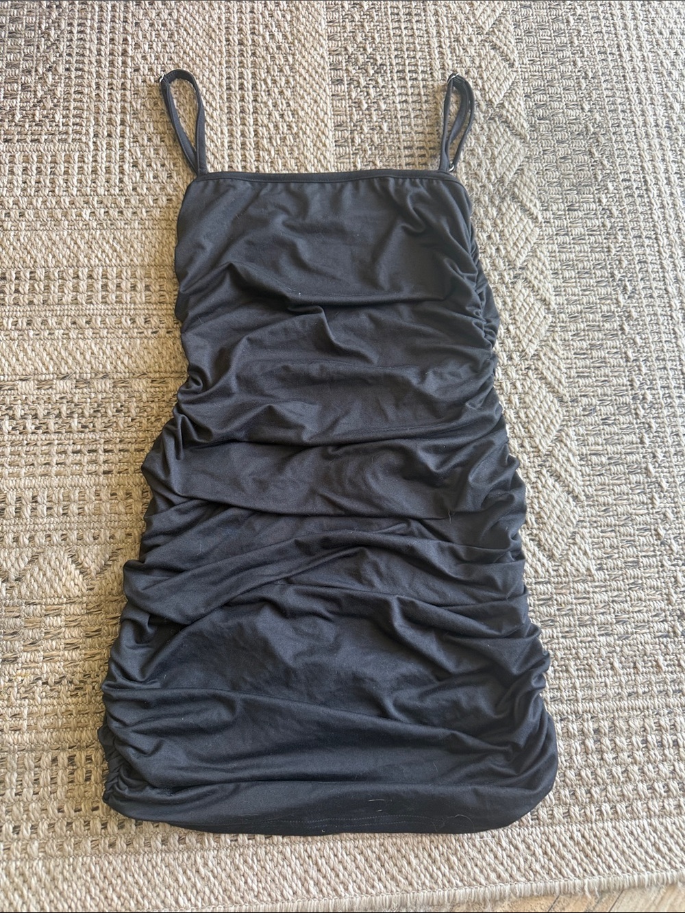 Black Ruched Spaghetti Strap Dress